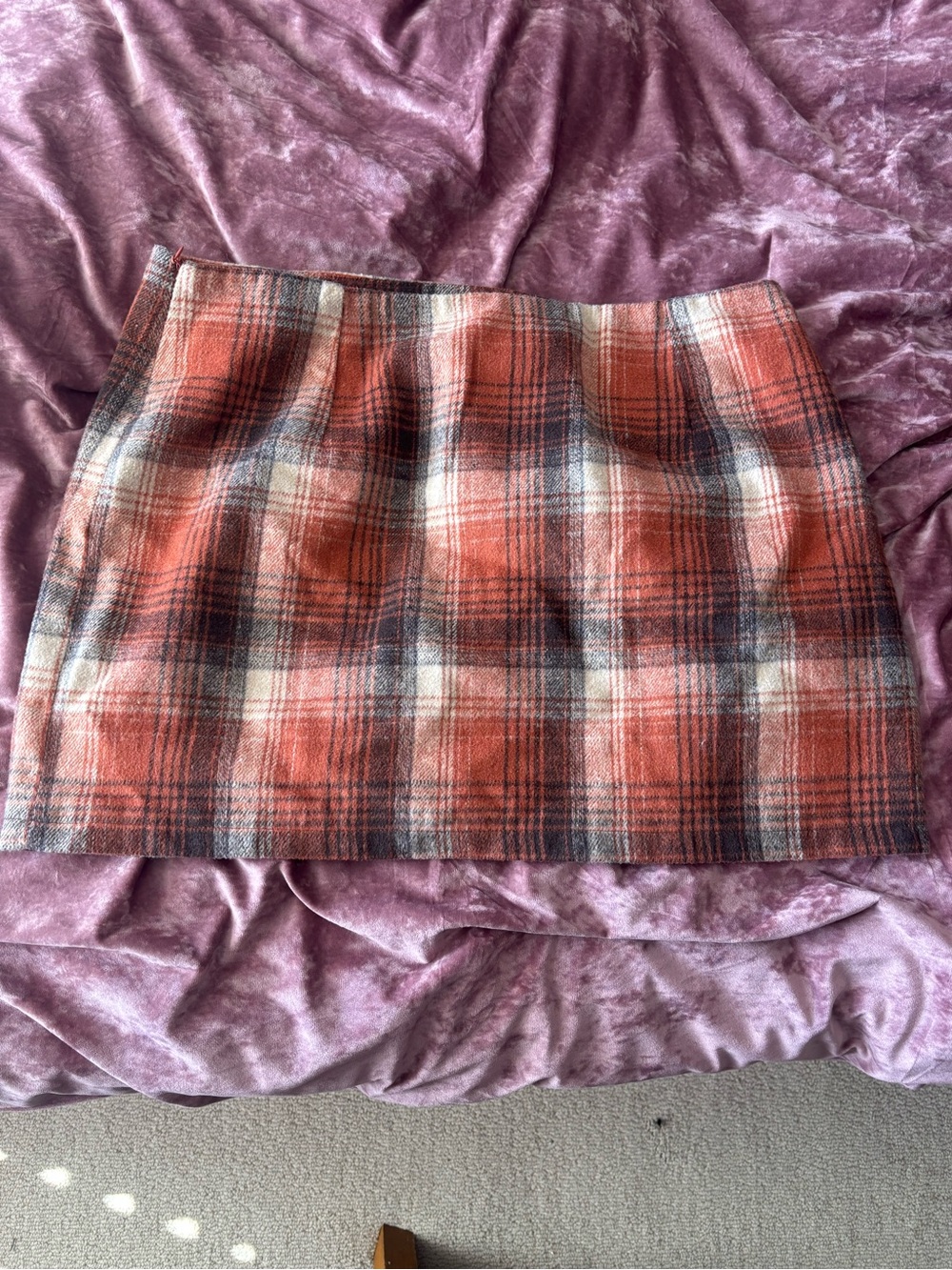 XXL Women's Orange Plaid Wool Blend Mini Skirt